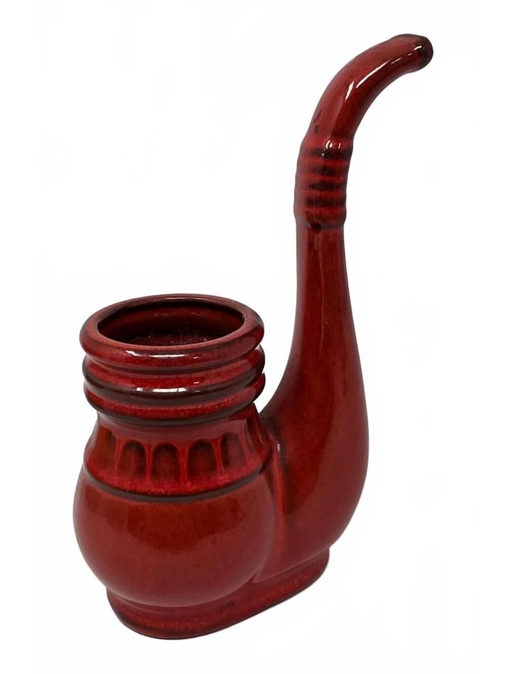 Vintage Red Ceramic Pipe Planter MCM Style Tobacciana Decor 6 Inch